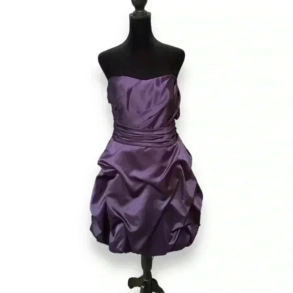 NWT David’s Bridal Strapless Short Bubble Skirt Rouched Waist Lapis/Purple Dress - Picture 3 of 16